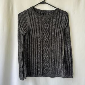 Talbots Womens Cable Knit Merino Wool Sweater Size Petite Beaded Black Metallic
